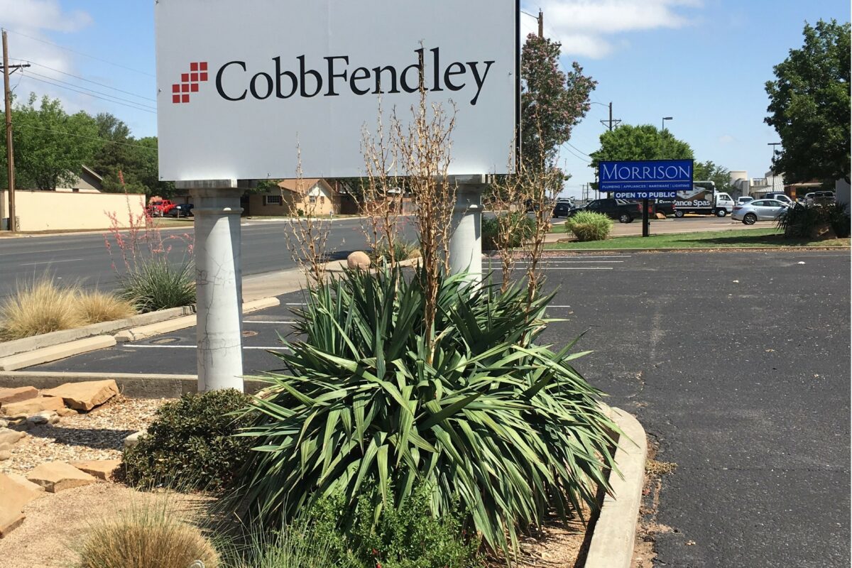 CobbFendley logo on sign in parking lot in front of our Lubbock, TX office