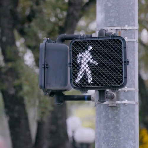 Close up of stop light walk sign.