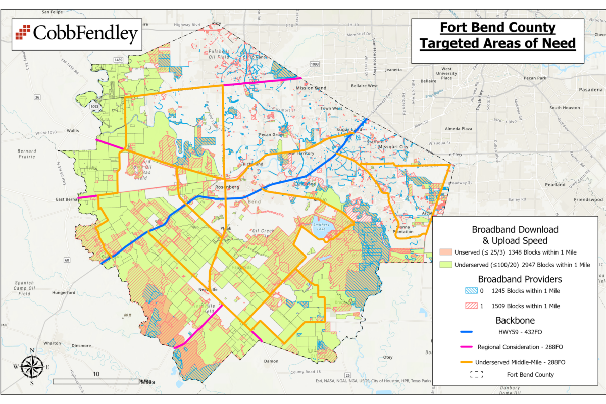 Fort Bend colorful map of areas of need of broadband infrastructure