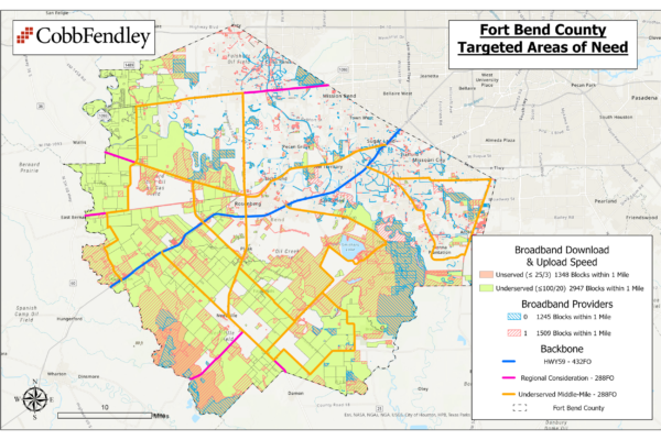 Fort Bend colorful map of areas of need of broadband infrastructure