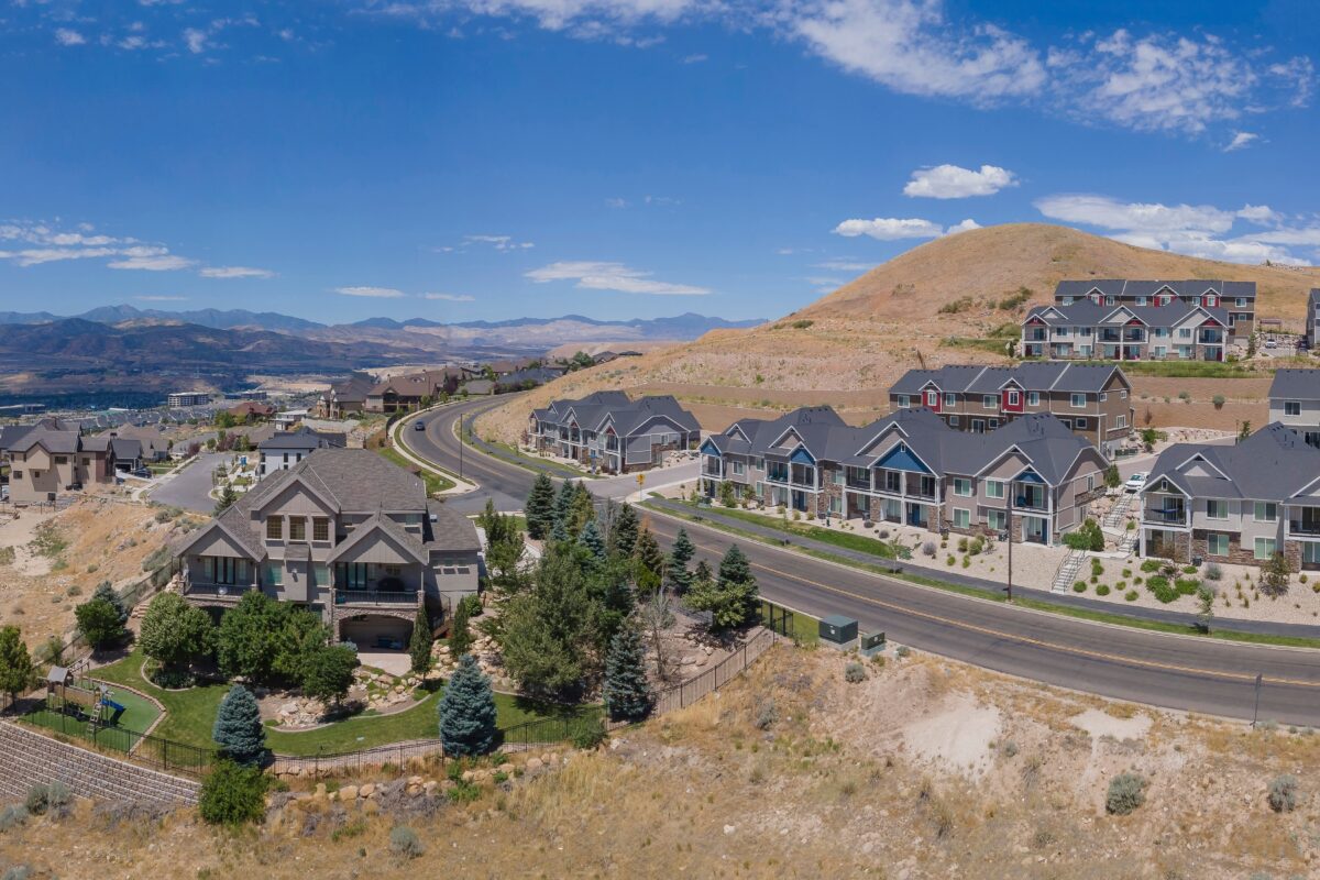 Houses in the mountains along a roadway in Utah